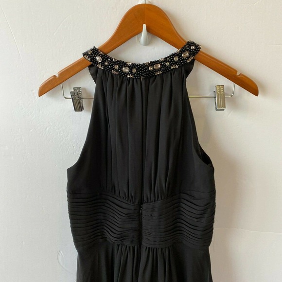 Eliza J Dress Women’s 6 Embellished Tiered Chiffon Halter Gown Black Rhinestones - Picture 8 of 12